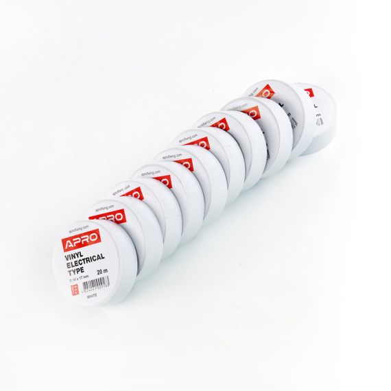 Ізоляційна стрічка біла 0.14х17мм 20 м (пачка, красно 10 шт.) APRO ET-20W1 | Зображення 1