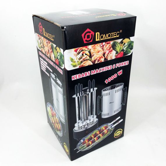 Шашличниця електрична Domotec MS-7781 на 6 шампурів 1000Вт вертикальна з нержавіючої сталі UQ-48