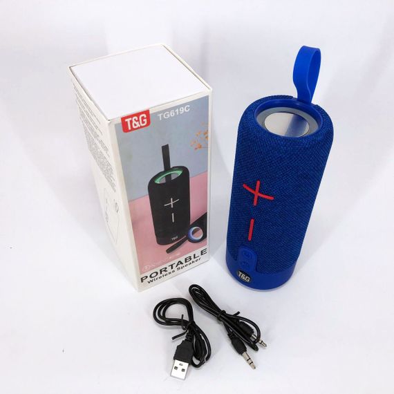Портативна Bluetooth колонка TG619C FM-радіо USB/TF з ремінцем, блютуз колонка з підсвічуванням. Колір: синій | Зображення 8