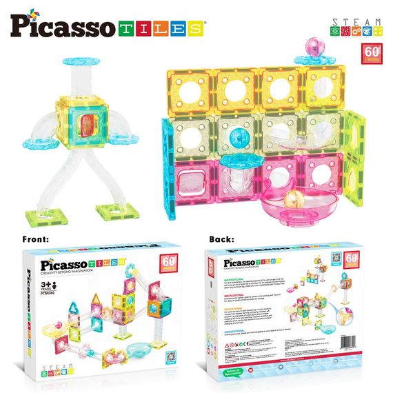 Конструктор магнітний MINI DIAMOND MARBLE RUN TRACK SET PTMG60/28299 PICASSO TILES, 60 деталей, у коробці | Зображення 1
