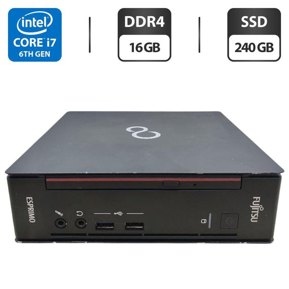 Неттоп Fujitsu Esprimo Q556 USFF / Intel Core i7-6700T (4 (8) ядра по 2.8 - 3.6 GHz) / 16 GB DDR4 / 240 GB SSD / Intel HD Graphics 530 б/у