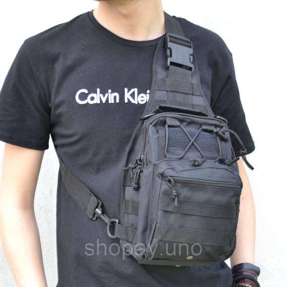 Тактическая сумка-слинг Cordura 1000D, черная, 8 л, MOLLE, нагрудная сумка через плечо, укрепленная | Зображення 8