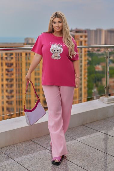Жіноча класична футболка Labubu пряма вільна колір рожевий, розмір 46/48, GF05259 | Зображення 2