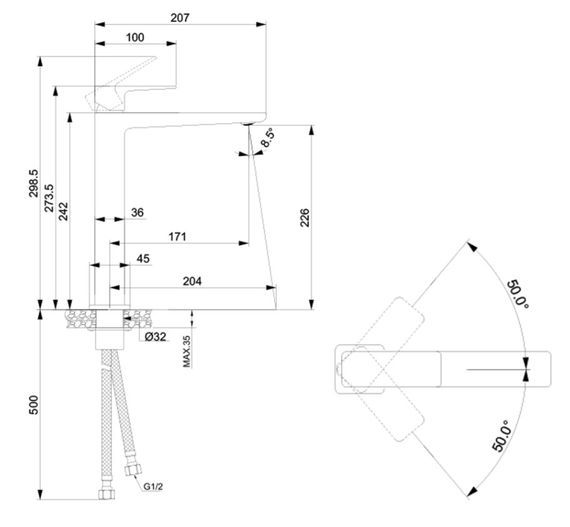 Змішувач для раковини Lidz Orion 001FH Chrome LDORI001FHCRM48096 | Зображення 1