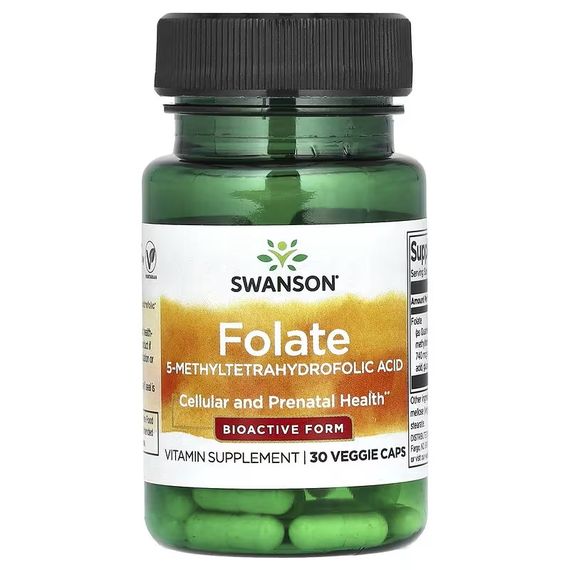 Фолат Swanson Folate [6S]-5-Methyltetrahydrofolic Acid 740 mcg (Quatrefolic® 680 mcg DFE), 30 капсул