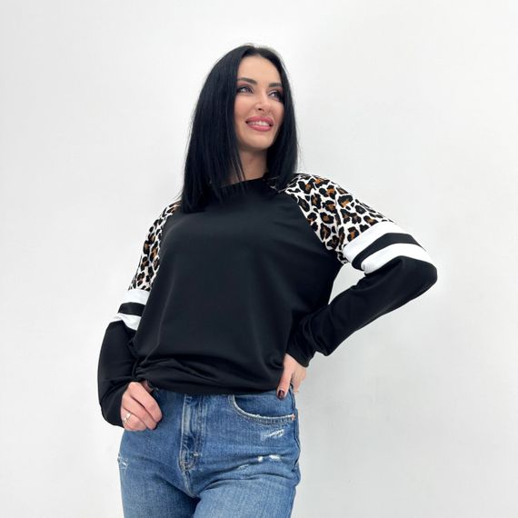 Женская легкая трикотажная кофта с леопардовым принтом GF04196 цвет черный, размер 46/48