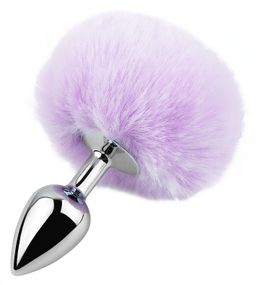 Анальная пробка с хвостом EGZO - Bunny Tail Silver Plug Light Purple, size S Sex Aura
