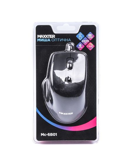 Миша дротова Mc-6B01, оптична, ергономічна, 6 кнопок, 2000. DPI, USB, чорна | Зображення 3