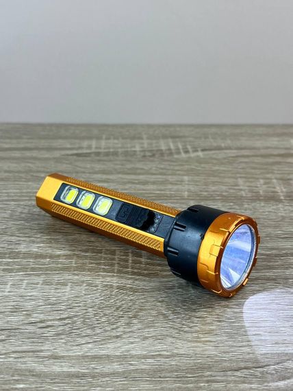 Ручний акумуляторний ліхтар HiSheen HS-8026B 4 режими яскраве LED-освітлення та бокова COB-підсвітка для дому Золотий | Зображення 5