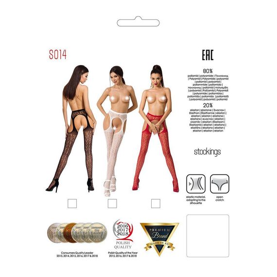 Мереживні колготки-бодістокінги Passion S014 One Size, Red, імітація панчіх та пояса з гартерами Sex Aura | Зображення 4