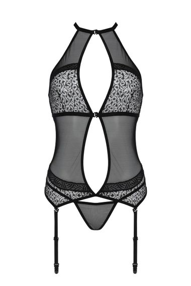 Корсет з пажами Passion SATARA CORSET S/M black, стрінги, мереживо, застібки спереду та ззаду Sex Aura | Зображення 2