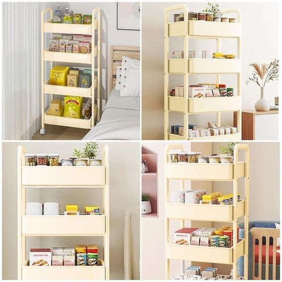 Этажерка мобильная трехъярусная универсальная из металла 45х30х78см Кремовая SW-00002113 | Зображення 6