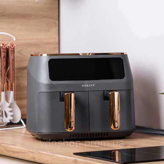 Аерогриль-фрітюрниця SOKANY SK-ZG-8030 на 8 літрів 2 відділення сіра | Зображення 1