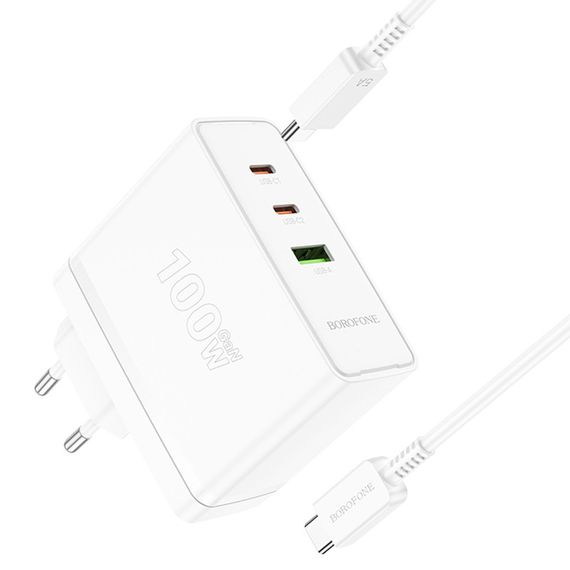 МЗП Borofone BN11 Imperial PD100W+QC3.0 (1USB-A/2C) + кабель Type-C to Type-C White | Зображення 2