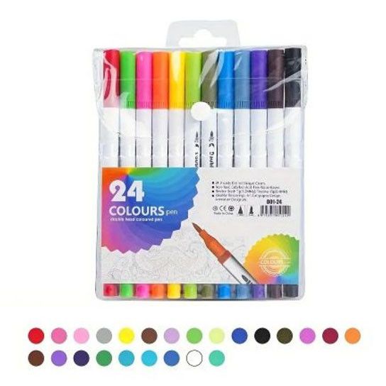 Професійний набір 24 ​​шт двосторонніх маркерів лінер+пензель з м'якою головкою на водній основі IQ-77 | Зображення 4