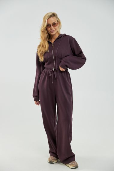 Жіночий спортивний костюм з коротким худі та вільними штанами - баклажан цвет, ONE SIZE (є розміри) | Зображення 4