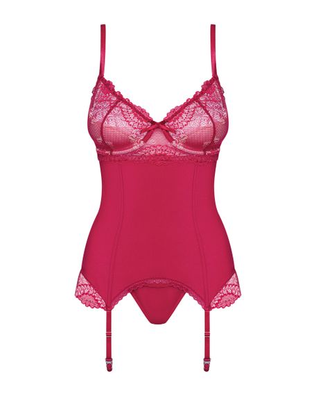 Корсет і стринги Obsessive Rosalyne corset Бордовий S/M | Зображення 6