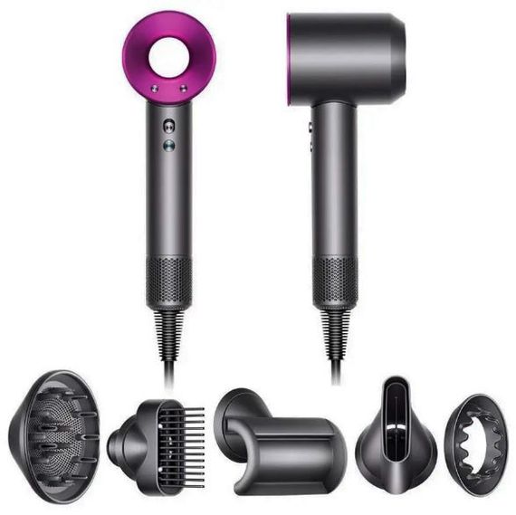 Фен з іонізацією Super Hair Dryer 5в1 міні електрофен безшумний з 5 насадками для укладання волосся 1600 Вт