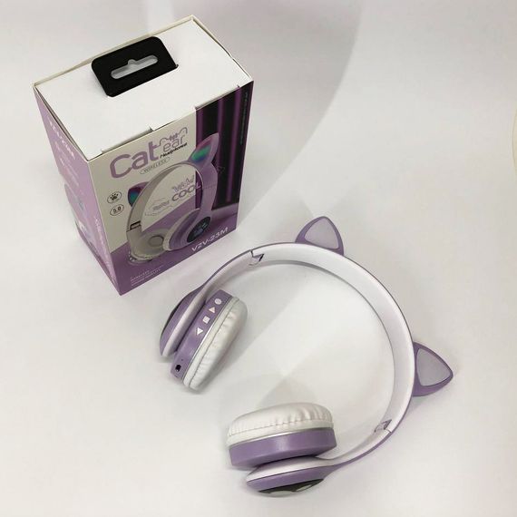 Навушники дитячі з котячими вушками, Бездротові навушники з вушками котика, Навушники що світяться EG-91