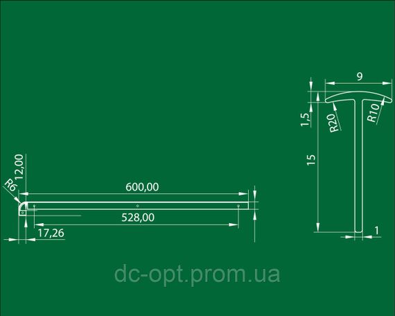 Планка стична L-подібна пряма на стільницю 28мм ДС ОптимаЛайн | Зображення 1