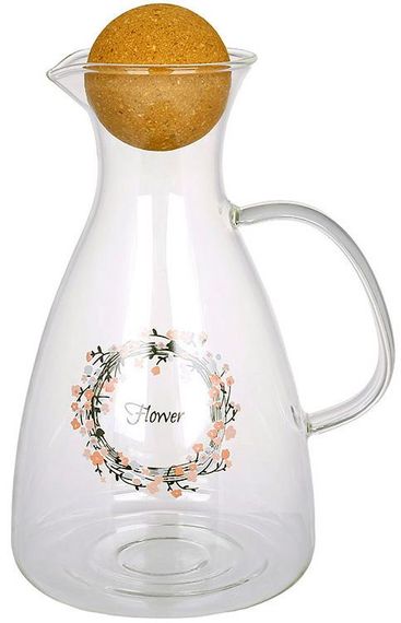 Графін скляний "Rauma. Flower" 1700мл з круглою пробкою (глечик)