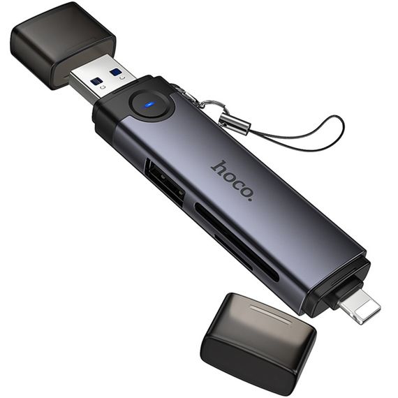 Картридер Hoco HB56A Victory 5in1 Lightning/USB2.0 to SD/TF3.0 + USB 2.0 Metal gray | Зображення 2
