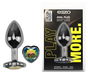Анальная пробка с кристаллом EGZO - Dark Silver Heart Plug Rainbow size S Sex Aura