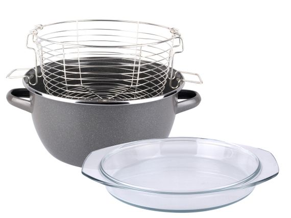 Кастрюля-фритюрница Vitrinor Parma 1101881, 5.2 л, 24 см, стальная со стеклянной крышкой