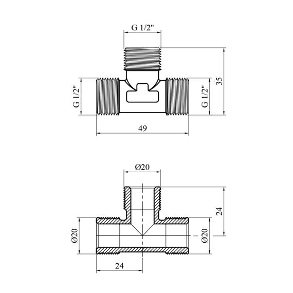 Трійник посилений LexLine 1/2" ЗЗЗ латунний УК0241-В | Зображення 1