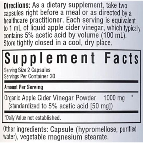 Яблучний оцет Bluebonnet Nutrition Apple Cider Vinegar 60 Veg Caps | Зображення 1