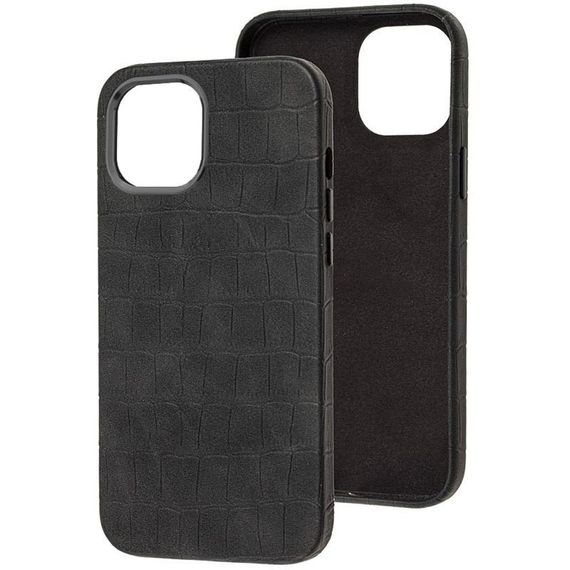 Кожаный чехол Croco Leather для Apple iPhone 14 Plus (6.7") Искусственная кожа, Black