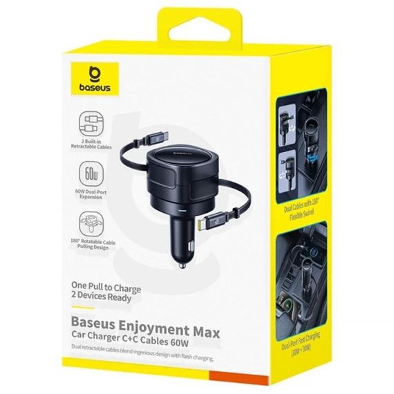 АЗП Baseus Enjoyment Max PD60W with retractable cable (2USB-C) (C00035507121) Cosmic Black | Зображення 2
