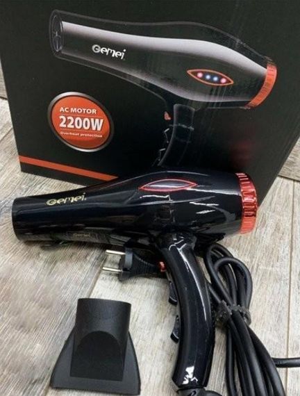 Фен для сушіння укладання волосся Gemei GM 1770 2200 Вт електрофен Чорний | Зображення 5