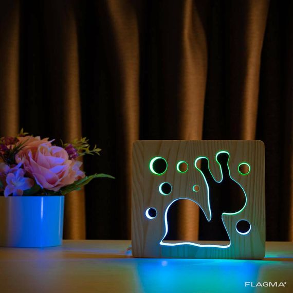 Светильник ночник ArtEco Light из дерева LED "Улитка" с пультом и регулировкой цвета... | Зображення 1