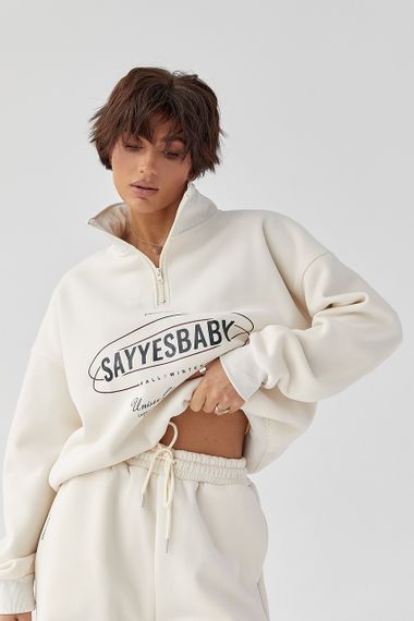 Теплий спортивний костюм із принтом - кремовий цвет, L/XL (є розміри) | Зображення 2