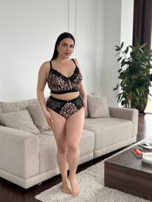 Жіночий комплект білизни PLUS SIZE леопардовий з мереживом
