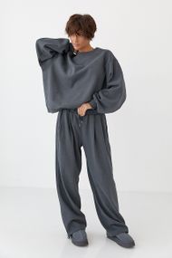 Теплий однотонний костюм зі світшотом та штанами зі складками - темно-сірий цвет, M (є розміри)