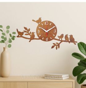 Настінний дерев'яний годинник з фанери Оригінальний годинник з пташками Декор для дому, офісу, подарунок