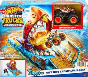 Трек Хот Вілс Монстр-трак Нищівники арени з тигровою акулою Hot Wheels Monster Trucks Arena Smashers Treasure Chomp Challenge