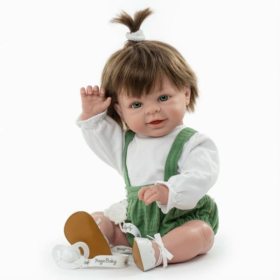 Іспанська Вінілова Лялька Дівчинка LAMAGIK Magic Baby 47 см Колекційний Новонароджений Пупс з Волоссям та Зеленими Очима з