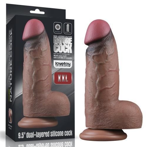 Фалоімітатор - Dual-Layered Silicone Cock XXL 9.5" Brown Sex Aura