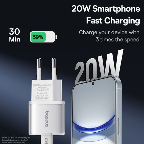 СЗУ Baseus GaN5S OS 20W (1USB-C) (P10162503) Moon White | Зображення 2