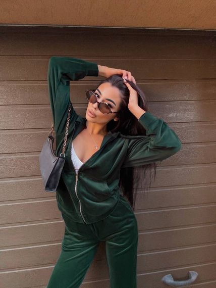 Женский велюровый спортивный костюм с кофтой на молнии размер М цвет темно-зеленый Vi114 | Зображення 1