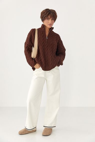 Жіночий светр із косичками - коричневий цвет, ONE SIZE (є розміри) | Зображення 2