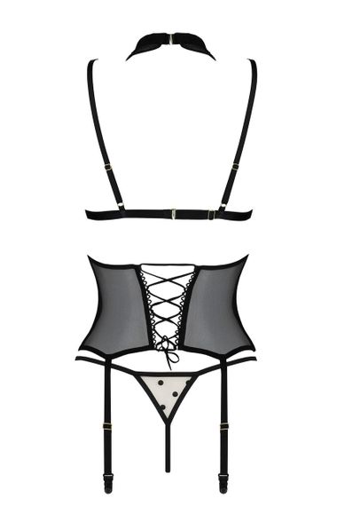 Корсет з відкритими грудьми Passion DOMINICA CORSET L/XL beige, пажі для панчіх, стрінги | Зображення 3