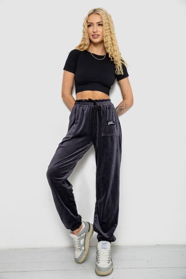 Спортивні штани жіночі велюрові, колір темно-сірий, 238R58647-2 | Зображення 1