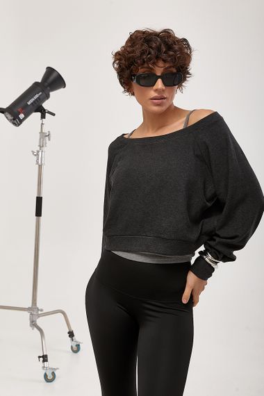 Вільна кофтинка у комлекті з майкою - темно-сірий цвет, ONE SIZE (є розміри) | Зображення 1