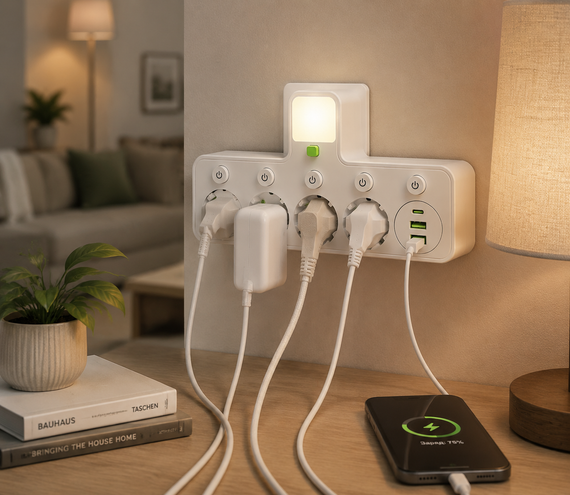 Сетевой фильтр 4 розетки + USB/адаптер на 4 розетки + USB с индивидуальными кнопками и LED-подсветкой Белый | Зображення 3