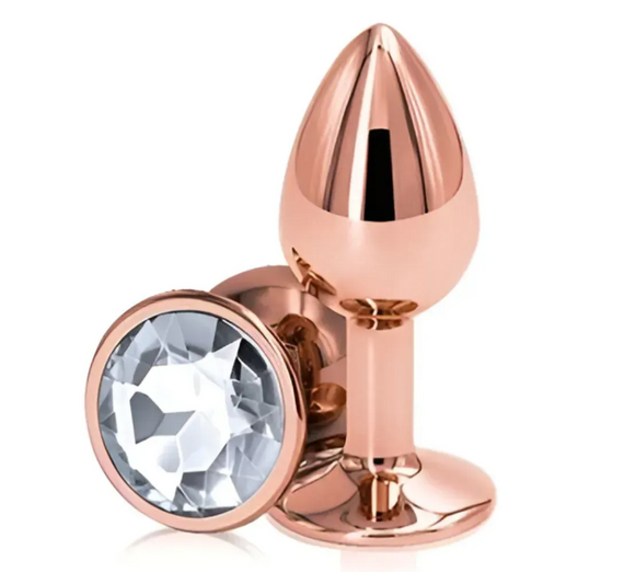 Анальна пробка із кристалом EGZO - Rose Gold Round Plug Clear size M Sex Aura | Зображення 1