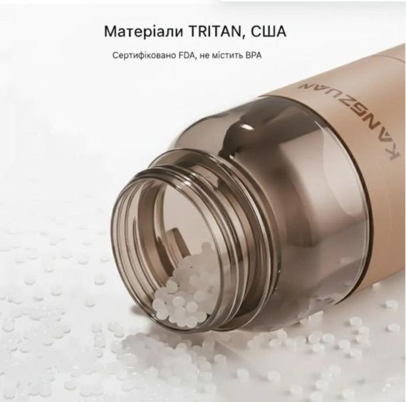 Спортивна пляшка KANGZYUAN 1000 мл (1 л) — Коричнева Tritan BPA-free, ударостійка еко-пляшка з трубочкою та ремінцем | Зображення 2